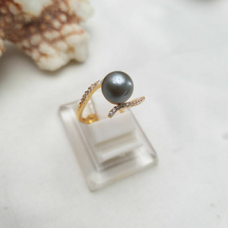 CINCIN MUTIARA LOMBOK AIR LAUT GRADE C HITAM TAHITIAN