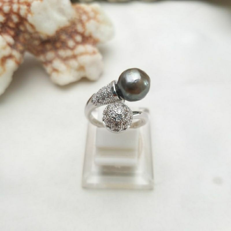CINCIN MUTIARA LOMBOK AIR LAUT GRADE C HITAM TAHITIAN