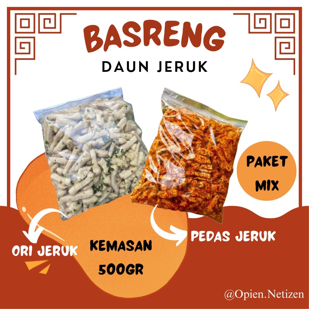 

PAKET HEMAT!! Basreng Ori Jeruk + Basreng Pedas jeruk isi/kemasan 500gr