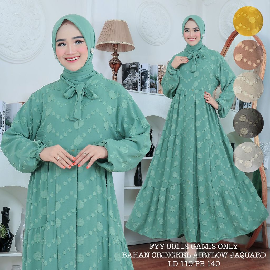 FEY 99112 (isi 2) ASYA Gamis Cringkel Airflow Jacquard Lebar Mayung Motif Home Dress Muslimah Busui