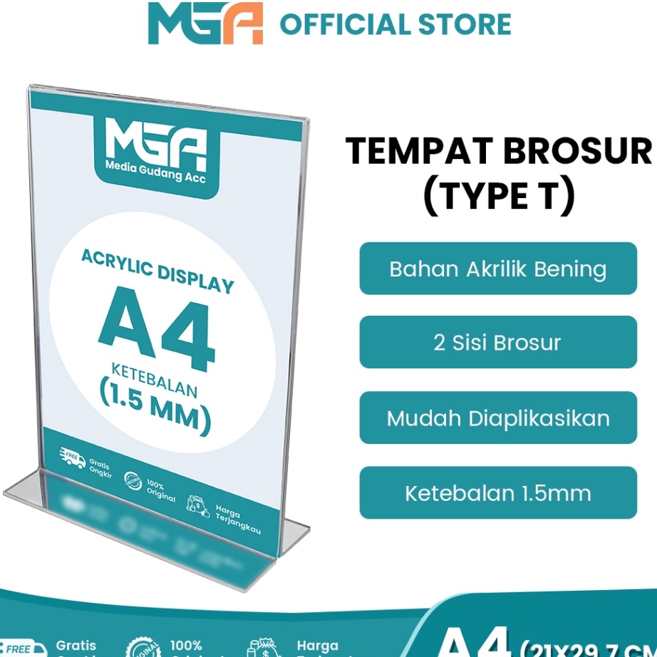 

Terbaru TEMPAT BROSUR A4 15MM PORTRAIT 2 SISI TENT HOLDER TENT CARD STAND AKRILIK