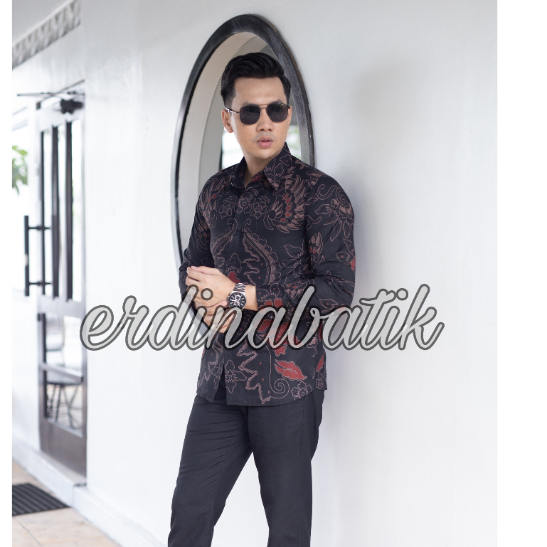 Baju Batik Cowok Tangan panjang kain katun lembut tebal pria tangan panjang Modern slimfit casual pr