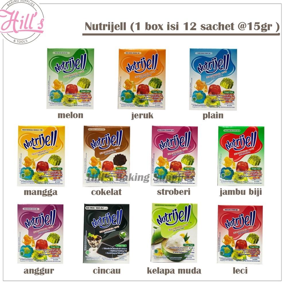 

PROMO ALE NUTRIJELL 1 BOX 12 sachet 15 gr JELLY POWDER NUTRIJEL COKLAT PLAIN MELON JERUK ANGGUR LECI CINCAU JAMBU BIJI STROBERI KELAPA MUDA MANGGA 15gr AGAR AGAR JELI INSTAN FORISA