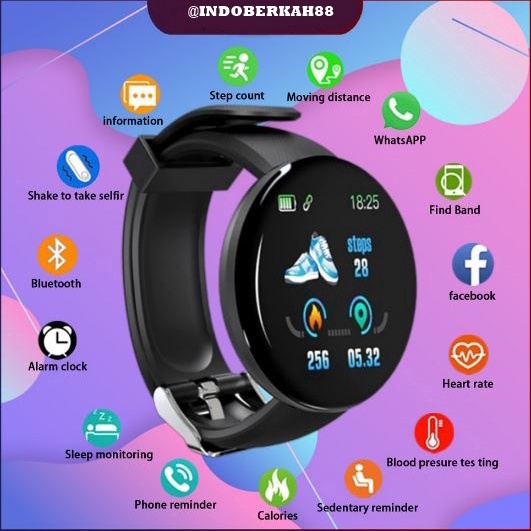 Slk SmartWatch D18 Smart Watch Olahraga Tahan Air Pria dan Wanita Bluetooth Digital Smart Watch Indo