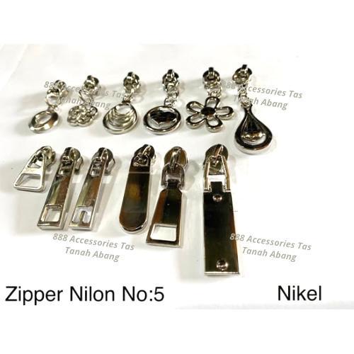 Kepala Resleting No.5 Gigi Nylon Impor Nikel