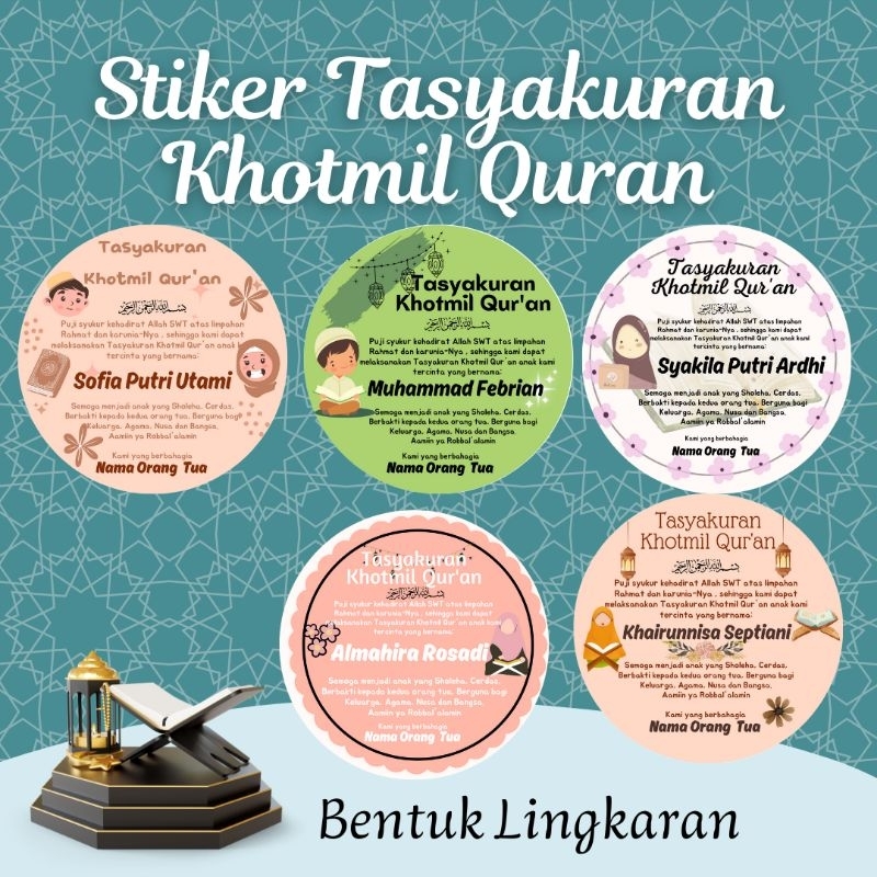 

Part 1 / Isi 16 pcs/ Stiker Khatam an Quran/ Cetak Stiker Tasyakuran Khatam Quran/Khotmil quran/khotmil iqro/Label Khatam Iqro/Tasyakuran Khotmil quran