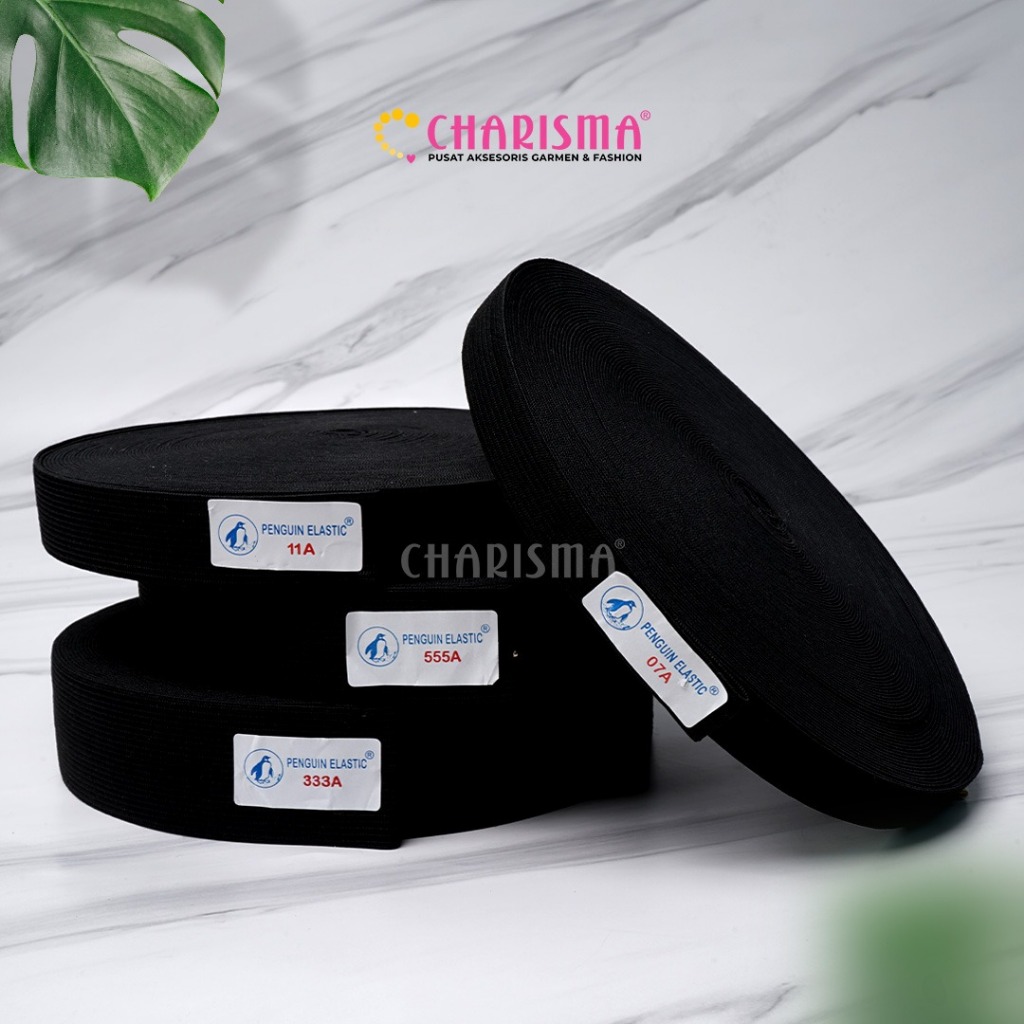Charisma Karet Elastis Penguin Hitam - Karet Elastis Grade A 2cm/2,5cm/3cm/4cm/5cm Per Roll (28 Yard