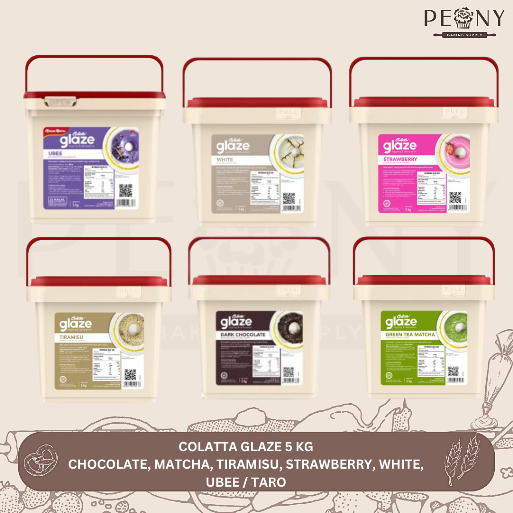 

(5 KG) COLATTA GLAZE UBEE, WHITE, STRAWBERRY, TIRAMISU, DARK CHOCOLATE, MATCHA KEMASAN