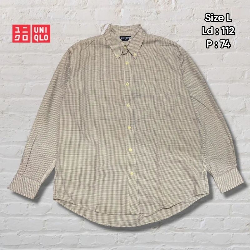 Kemeja Panjang Uniqlo Kotak Kotak Kuning Original Second Preloved