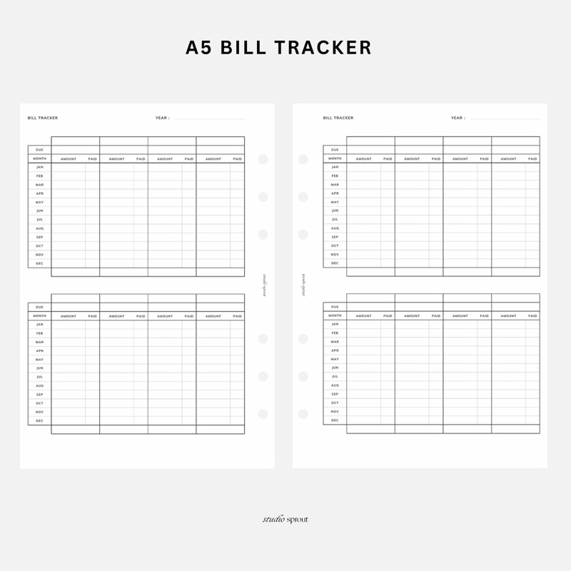 

A5 Bill Tracker - Loose Leaf Kertas Isi Binder Insert Refill