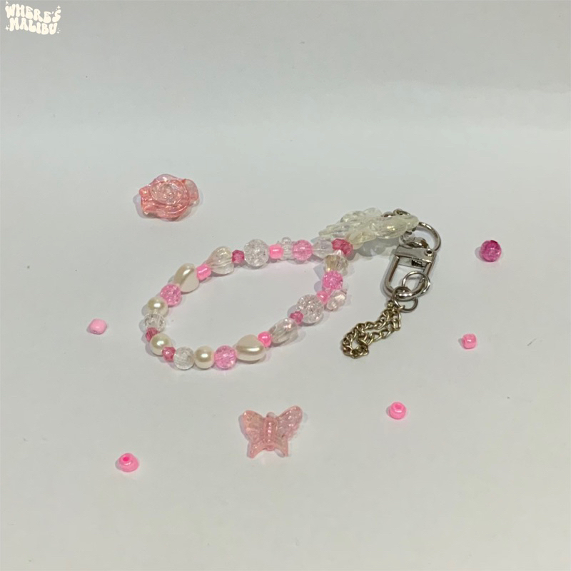 Bags pink strap aksesoris gantungan tas manik manik