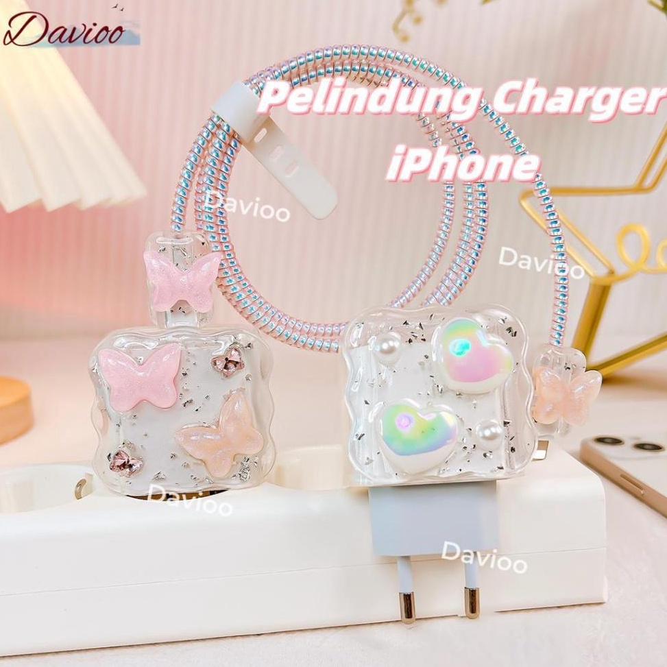 Pelindung Charger Iphone Motif Kristal Pelindung Kabel  Kepala Charger Iphone 18w2w Pelindung Adaptor Iphone ART D4T3