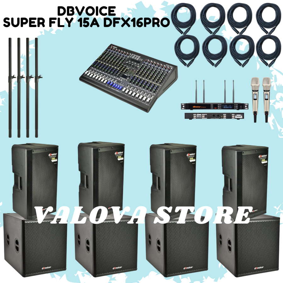 Paket 24 soundsystem outdoor dbvoice Super Fly 15A + X18SA + DFX16 PRO