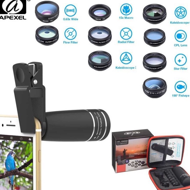 Yrc APEXEL 1 in 1 Lensa Telephoto Fisheye Macro Star Wide Lens  22XDG9  Q