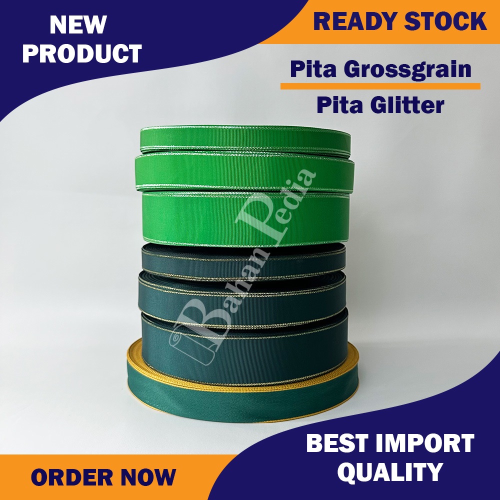 

[Roll 100yard] Pita Kado Hampers Lebaran Eid Idul Fitri Souvenir Grossgrain Polyester Hijau 1.6cm 2.5cm 3.8cm