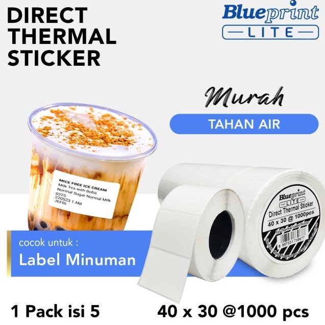 

Terlaku Direct Thermal Stiker 4 x 3 BLUEPRINT Lite 4x3 mm 1 Roll isi 1
