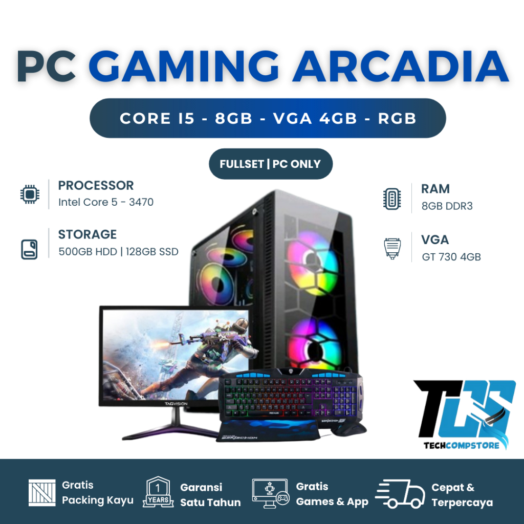 PC Gaming Rakitan Termurah I5 Ram 8gb VGA 4GB SSD 128GB Garansi Siap Pakai RGB | Komputer CPU Fullse