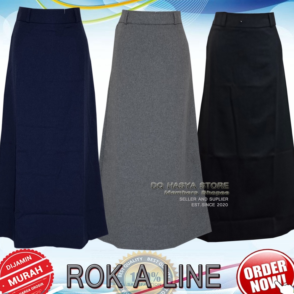 NEW Rok Kerja Panjang Hitam A Bahan Formal Kantor Rok panjang Bentuk A