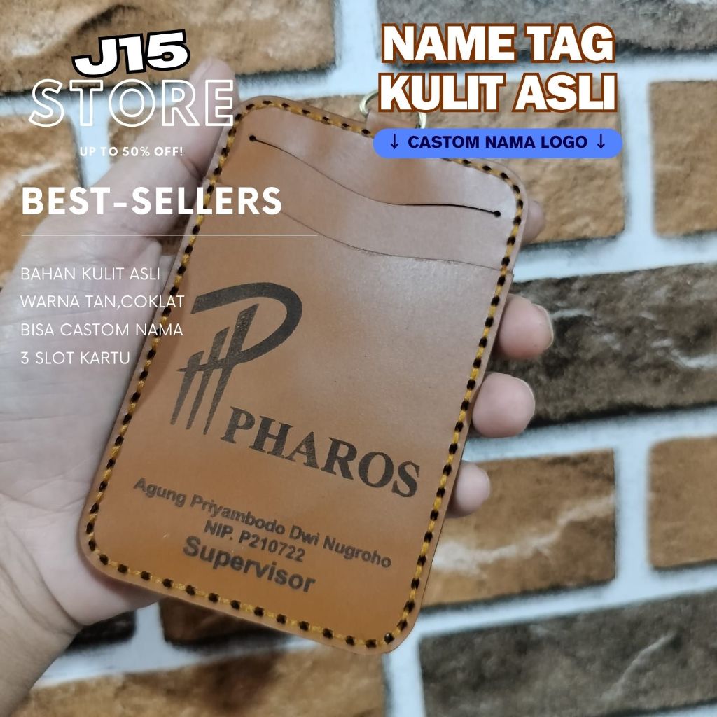 

ID CARD HOLDER KULIT NAME TAG KULIT CUSTOM NAMA LOGO PERUSAHAAN