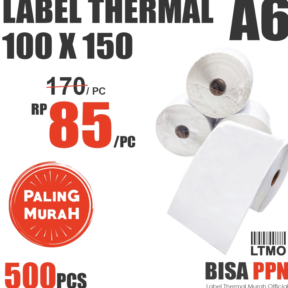 

MEGA SALE Label Barcode MURAH 1 x 15 A6 kertas stiker thermal 5 pcs