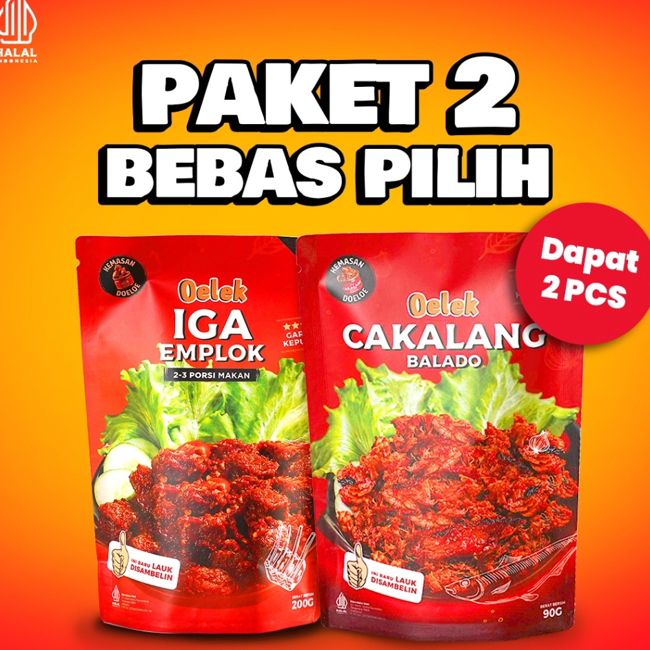 

D2289 Oelek Paket 2 Bebas Pilih Iga Emplok Cakalang Balado Cumi Cabe Ijo Ayam Kecombrang Lauk Siap Saji