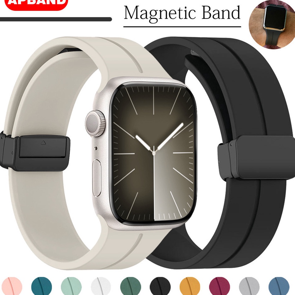 Magnetic Buckle Silicone Strap for Apple Watch UltraUltra 2 49mm 45mm 41mm Series 9 8 7 6 5 4 3 Brac