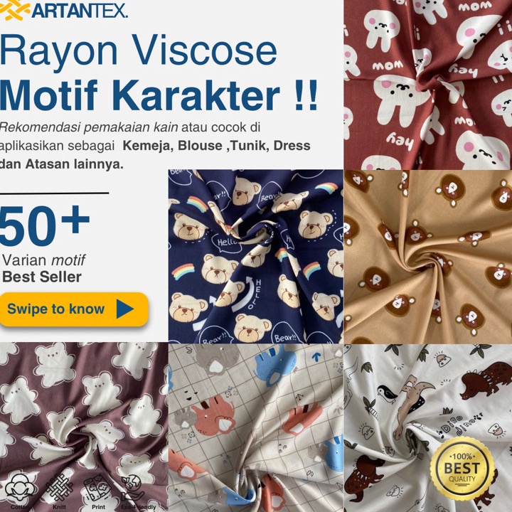 Terlaku Kain Rayon Viscose Premium Motif Karakter Boneka Lucu 1