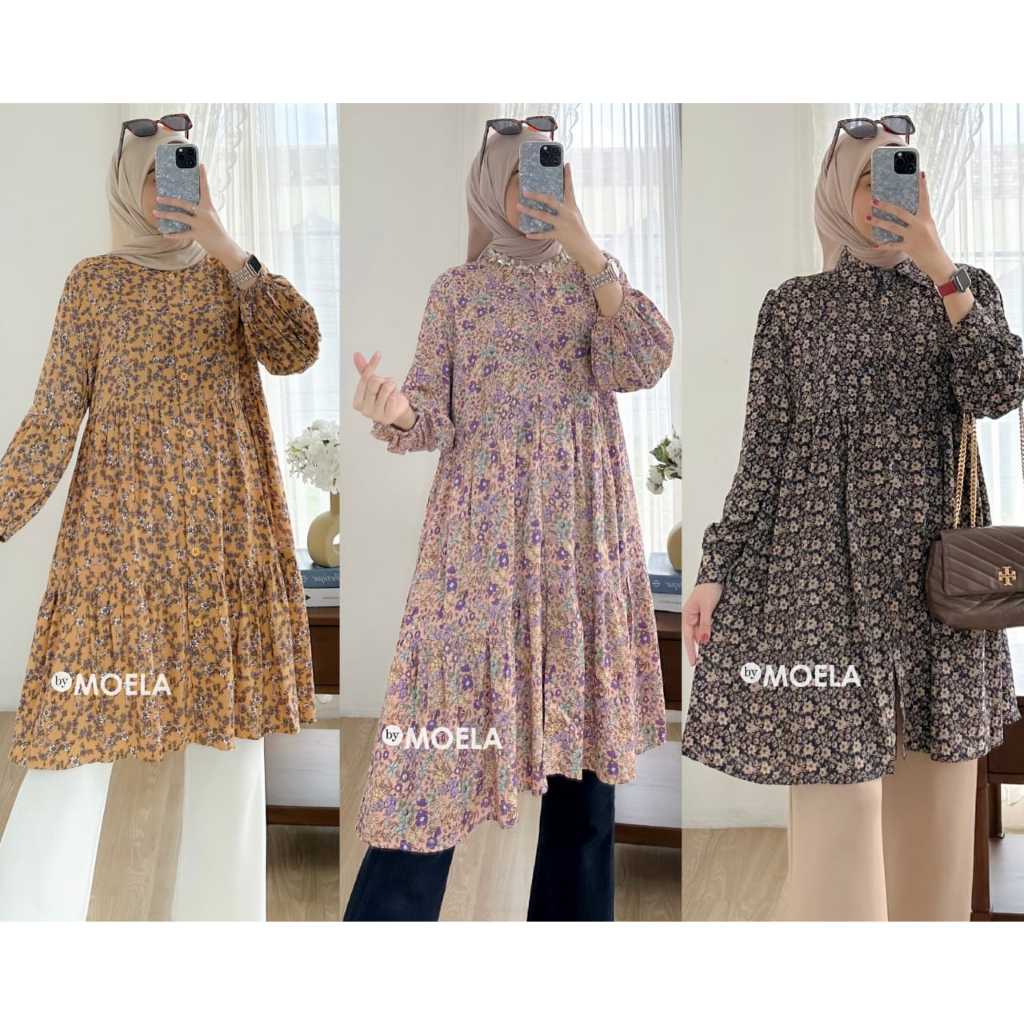 Tunik Motif Moela Motif Flower LD 105 Full Kancing Busui Friendly