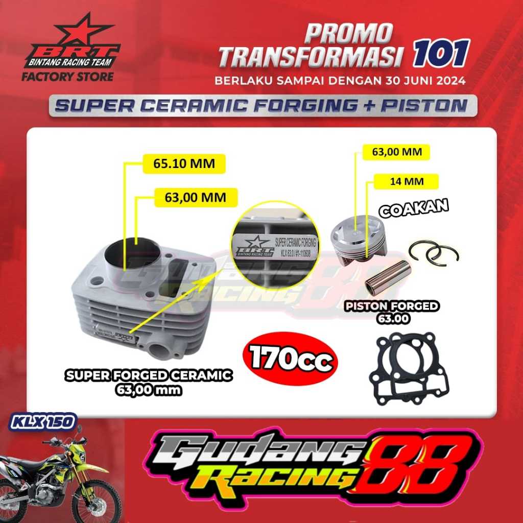 Paket Bore Up KLX 150 Blok Ceramic Piston KLX 150 63mm 66mm 68mm Original BRT