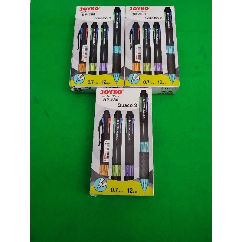 

BALLPOIN JOYKO QUACO 3 BP- 288, Ada 4 warna Tinta 0,7 mm 1 pak isi 12 picis