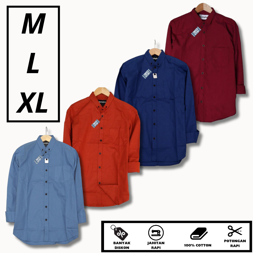 Kemeja Polos Pria Lengan Panjang Katun Premuim Casual Slimfit Hem Cowok Merah Maroon Merah Bata Terr