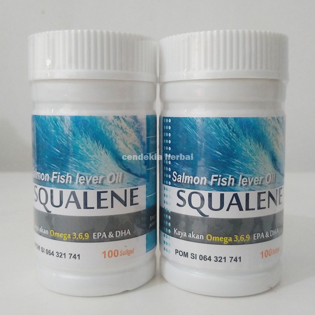 SQUALENE Salmon Fish Lever Oil Minyak Ikan Isi 100 Softgel / Kapsul Lunak PLUS Omega 3, 6, 9 EPA Dan
