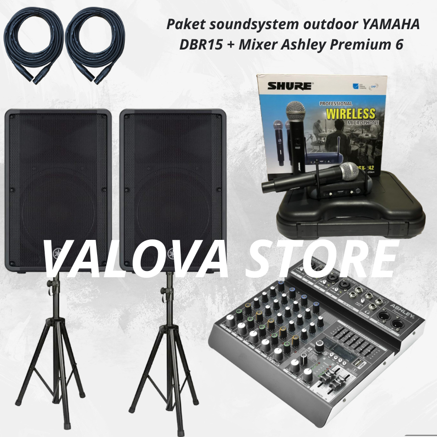 Paket 3 soundsystem outdoor YAMAHA DBR15 + Mixer Ashley Premium 6