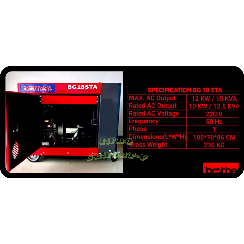 GENSET PORTABLE SILENT 15KVA BROTHER 1PHASE