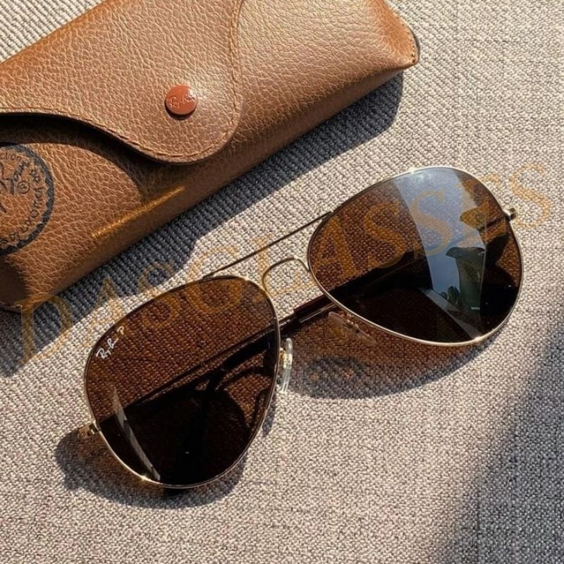 Kacamata Hitam Rayban Aviator RB3026 Gold Brown Lensa Kaca Polarized