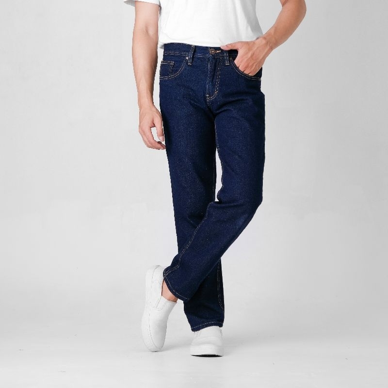 ROCKHOLIC CELANA PANJANG JEANS PRIA ORIGINAL REGULER FIT DENIM STANDAR BASIC NO STRECTH BIRU PREMIUM