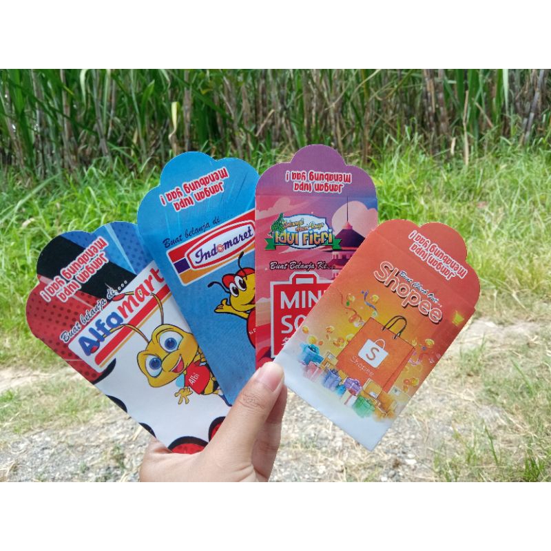 

Amplop lebaran motif E-commerce/ Penjualan/ Ritel Alfa/Indo/Miniso/ Shopee