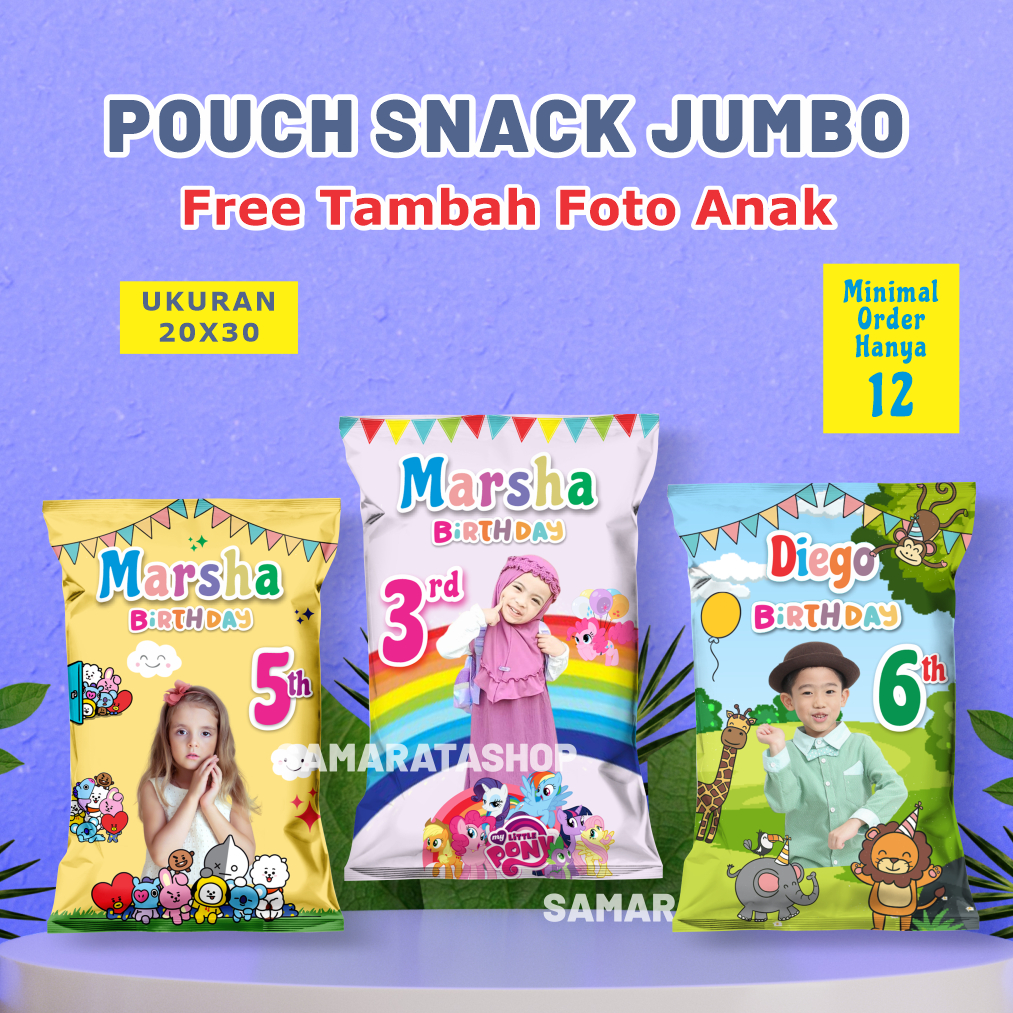 

Snack Pouch Custom Foto Anak Giant Snack Pouch Bungkus Snack Birthday Pouch ultah Ukuran 20x30