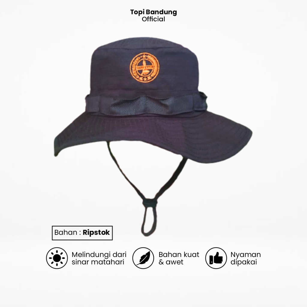 Topi Rimba Pramuka Pria Wanita All Size Anak, Remaja, Dewasa Jungle Hat Tali Dagu Bahan Ripstok
