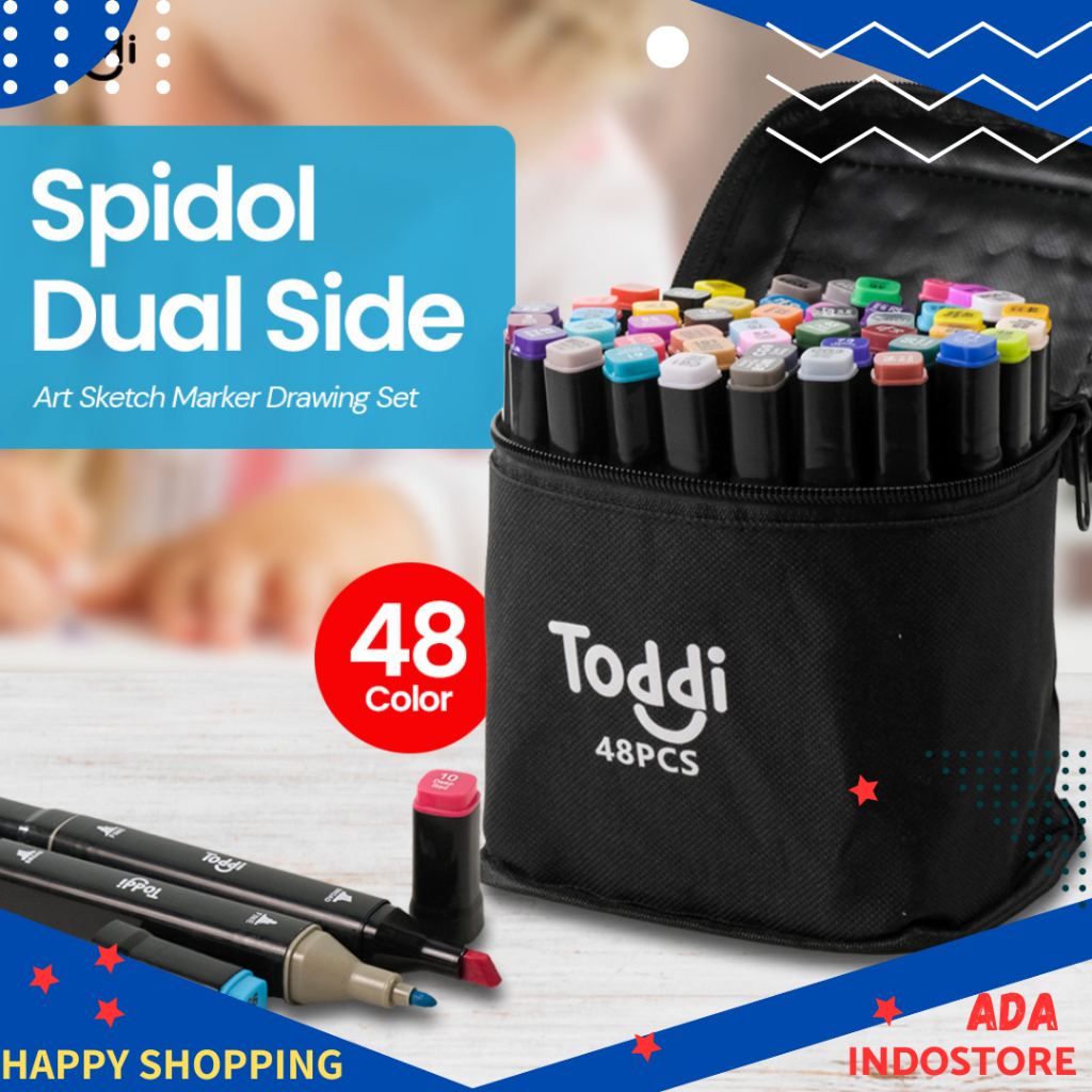 

Spidol Dual Side Fine Art Brush Art Marker Set 1.0 and 6.0mm Tip Spidol Sisi Ganda Bolak Balik 48 Warna