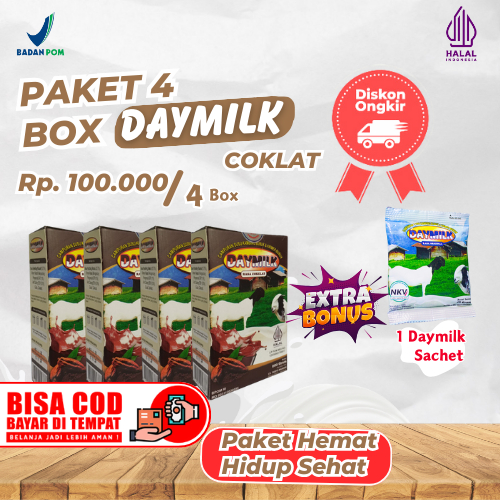 

4 Box DAYMILK Free 1 DAYMILK Sachet. Paket Hemat 4 Box Daymilk Rasa Coklat