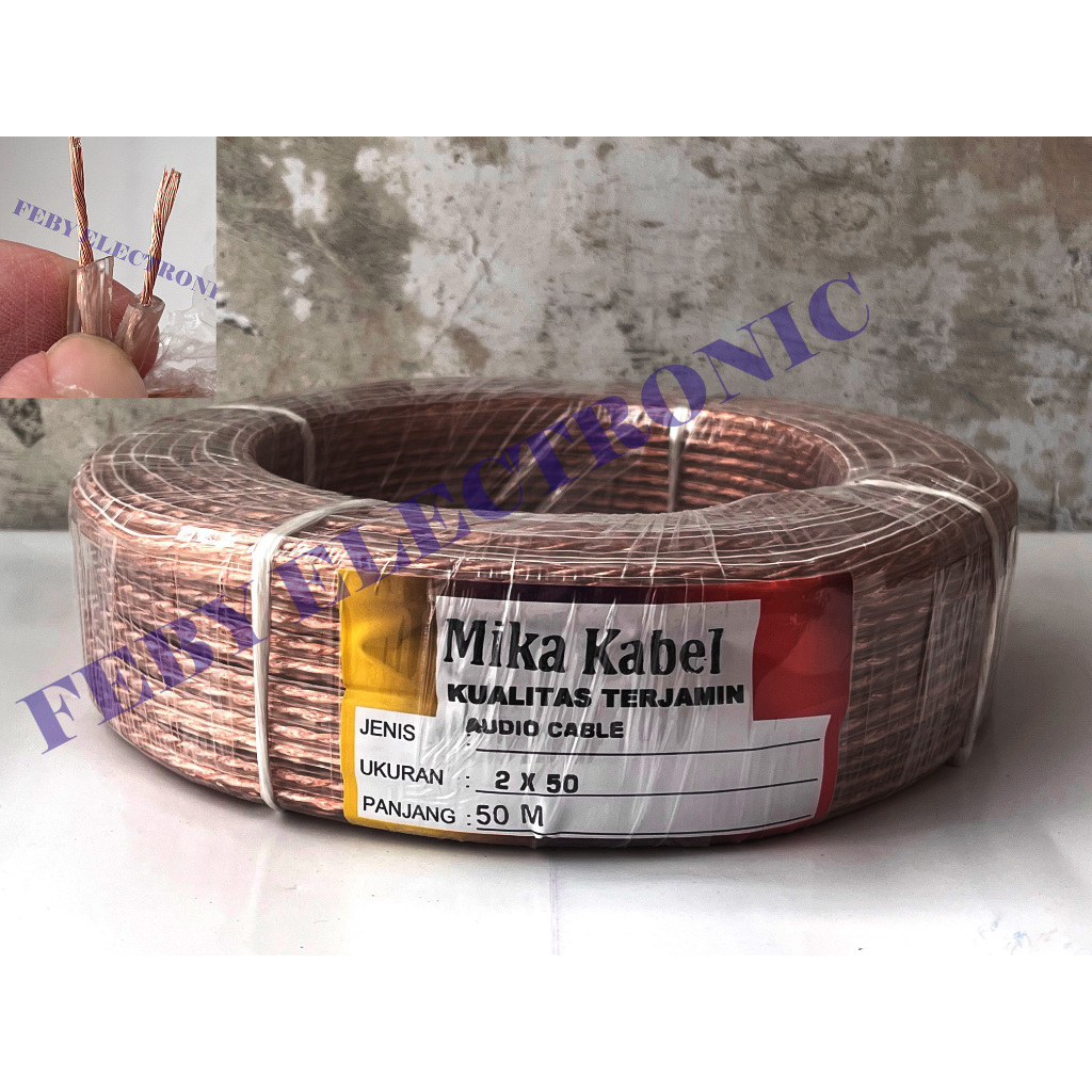 kabel transparan MIKA 2 x 50 50 meter/kabel audio listrik Serabut