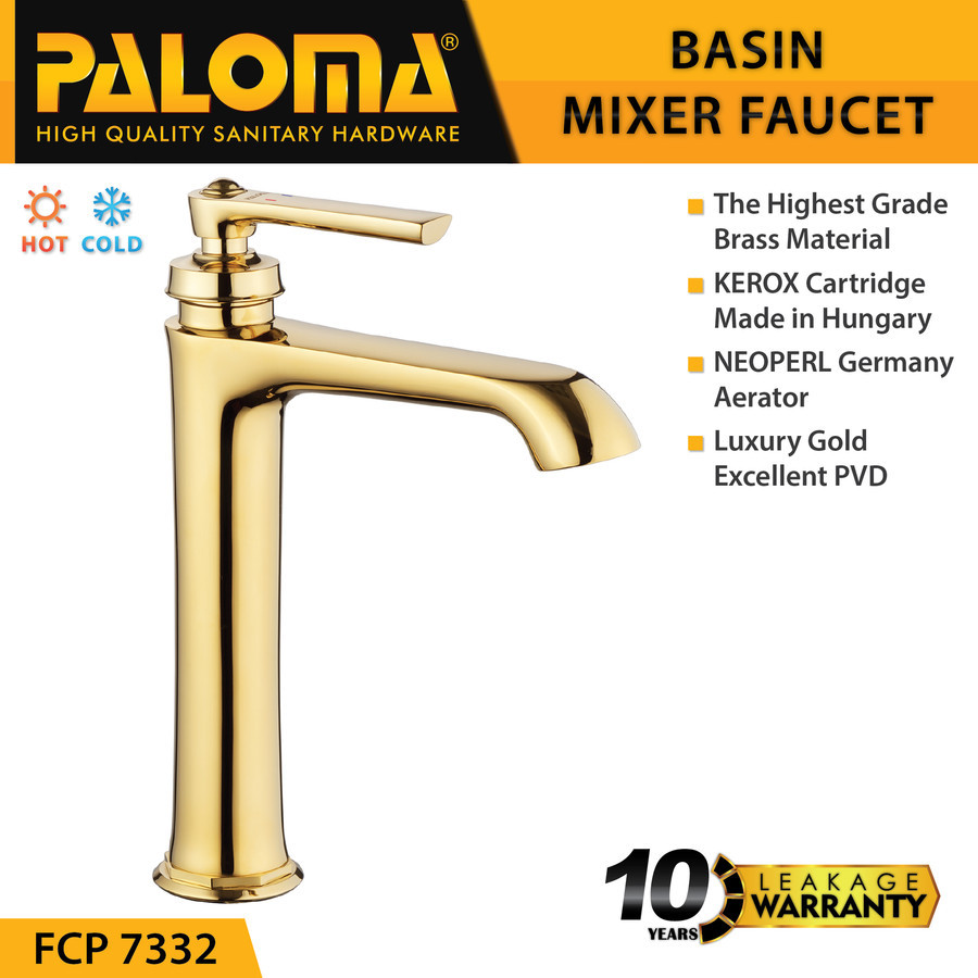 PALOMA FCP 7332 KERAN WASTAFEL TINGGI PANAS DINGIN WARNA GOLD