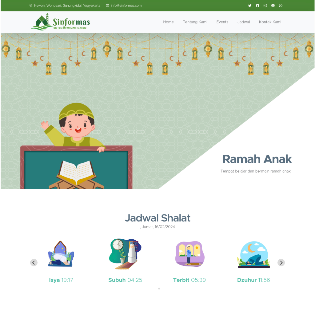 Sistem informasi masjid, website masjid, laravel php, landing page sistem informasi masjid