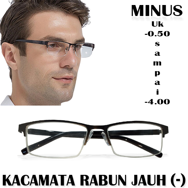 Kacamata Minus Frame Besi Ukuran -0.50 s/d -4.00 Pria Wanita Rabun Jauh Glasses Kacamata Minus Miopi