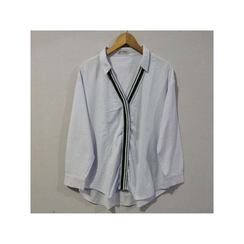 BLOUSE KEMEJA KOMBINASI OVERSIZE LONGBACK ZARA TRAFALUC BABY BLUE ORIGINAL MURAH
