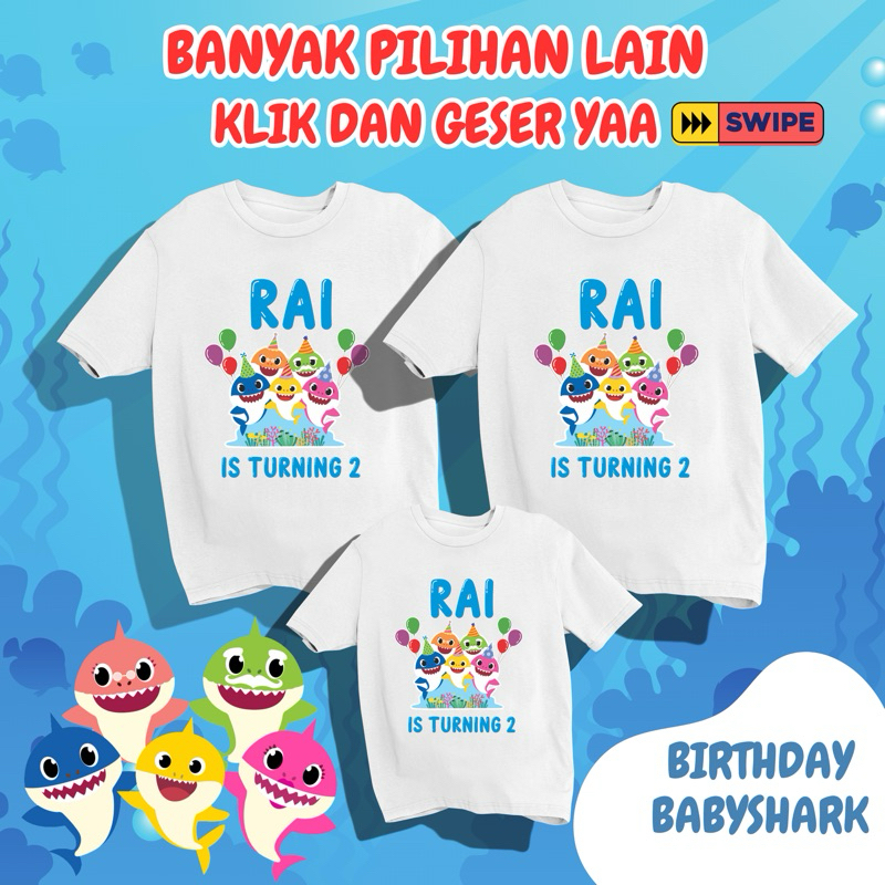 Atasan Kaos Anak Acara Ulang Tahun Ultah Couple Keluarga Family Custom BabyShark