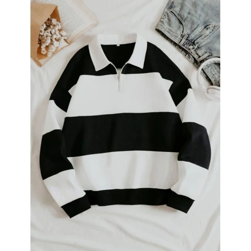 SWEATER RUGBY SALUR POLOS SWEATER WANGKI PRIA WANITA SWEATER STRIPE POLOS SWEATER CAEDIGAN SALUR