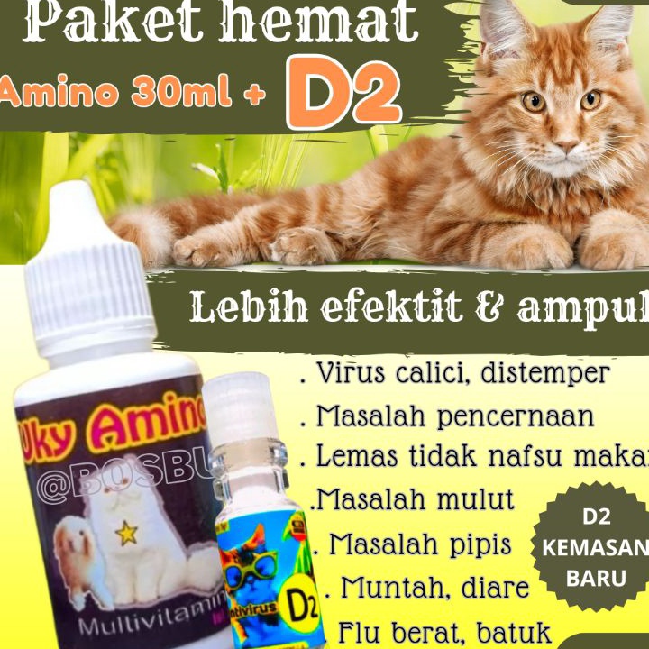 MEGA SALE D2 paket vitamin obat virus calici muntah flu dan batuk pilek mencret kucing 3ml