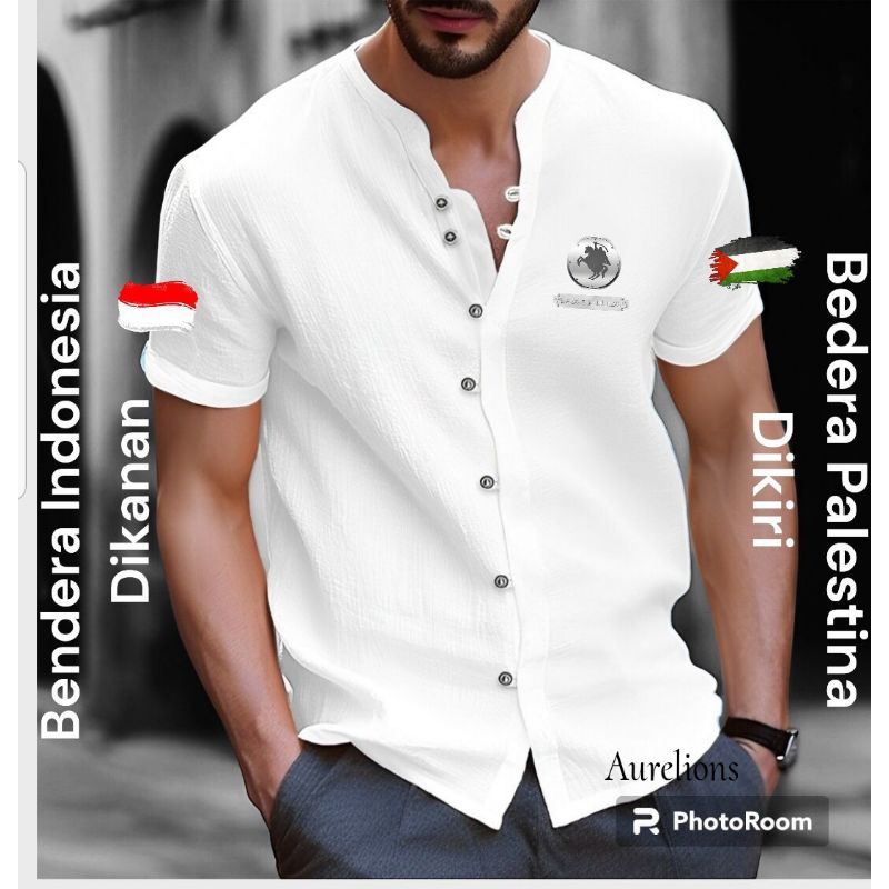 A - Kaos V Neck Style Kemeja Lengan Pendek Fisabilillah Indo & Pale Distro  / Kaos Kemeja / Kaos V N